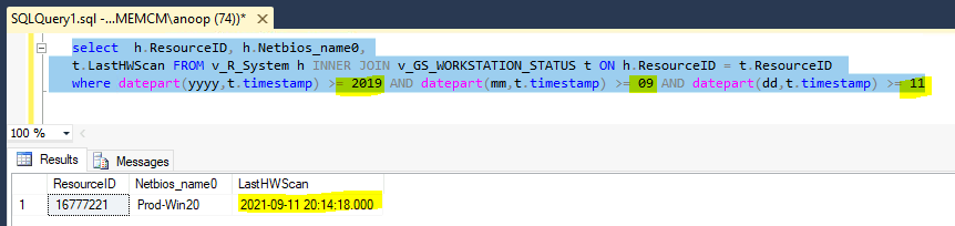 List of SCCM clients with latest Hardware Inventory in last 7 days - List of SCCM devices that sent Hardware Inventory after a particular date