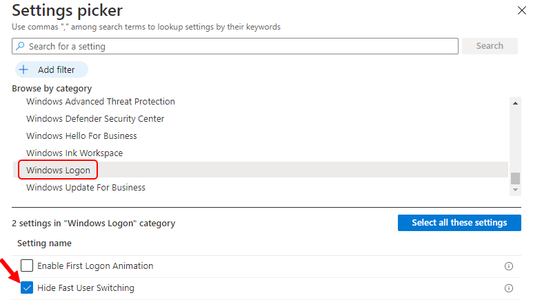 Settings Picker - Windows Logon | Hide Fast User Switching