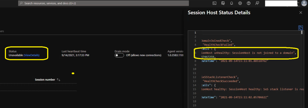 Azure AD Joined SessionHost unhealthy