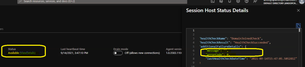 Azure AD Joined SessionHost unhealthy