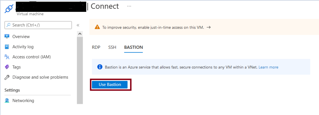Step by Step Guide to Configure Azure Bastion Host 7 Azure Bastion - Click on Use Bastion button.