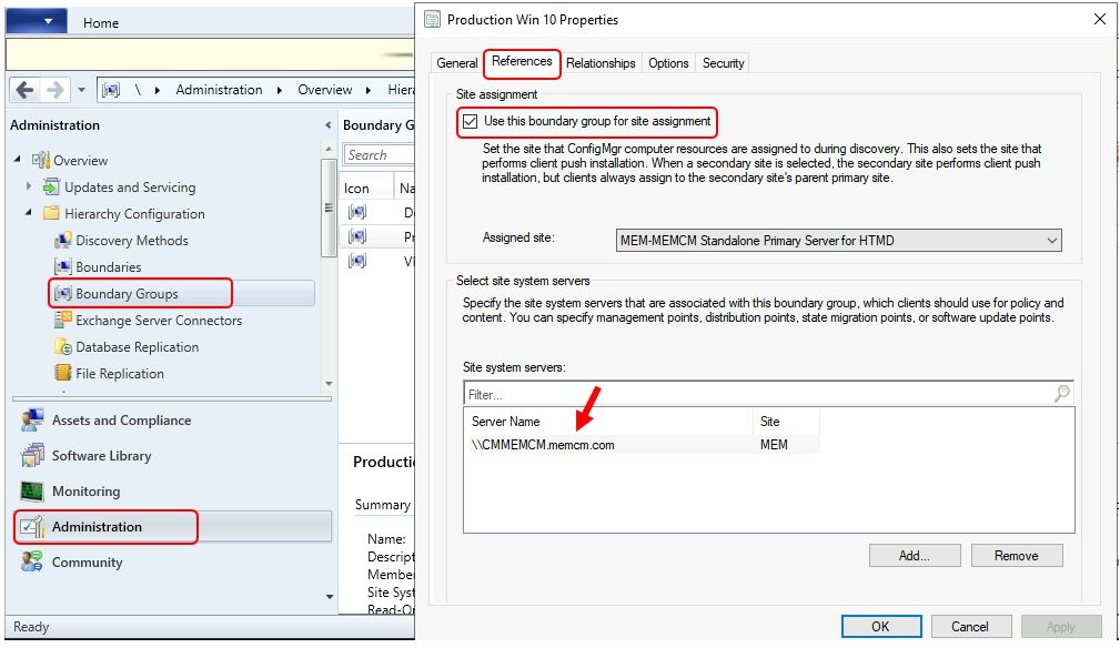 SCCM Boundry Group Properties - Use this boundary group for site assignment 