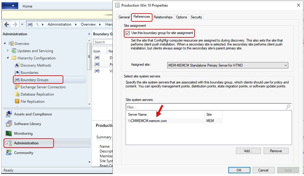 sccm assignment enforce failed