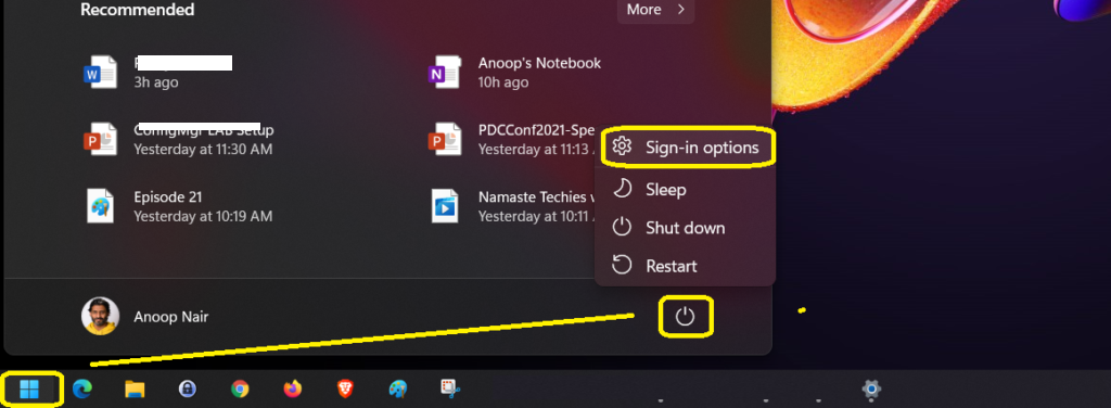 Windows 11 Sign-in Options Link