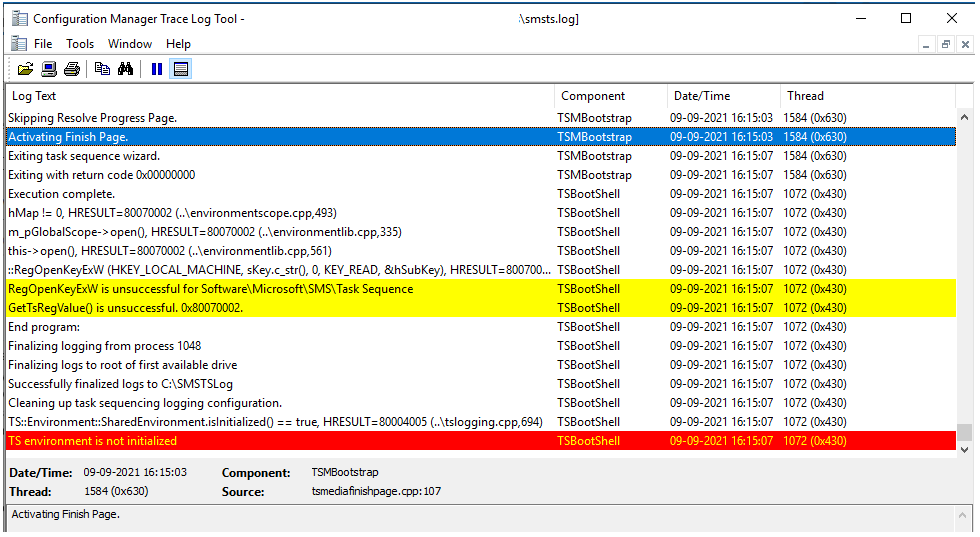 FIX: SCCM TS environment is not initialized Error 0x80007002 1 SMSTS log - SCCM TS environment is not initialized Error 0x80007002