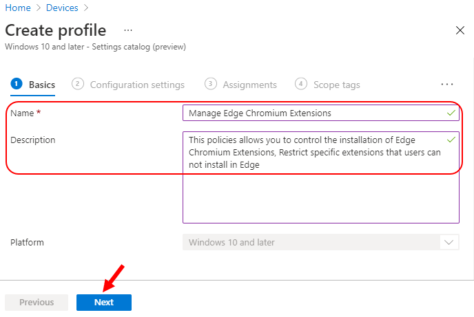 Settings Catalog – Manage Microsoft Edge Extensions 
