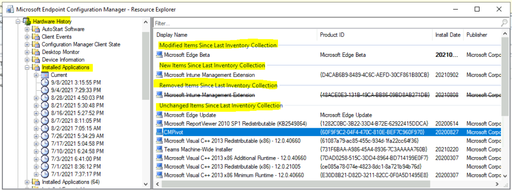 Hardware History Details from SCCM Resource Explorer