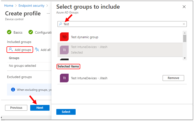 Assignments – Select groups to include | Block USB Drive Access using Intune
