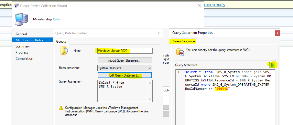 SCCM Device Collection for Windows Server 2022 Build Numbers