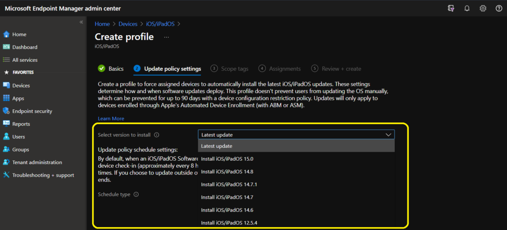 Schedule iOS Automatic Updates Using Intune