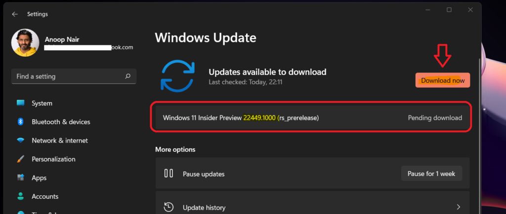 Windows 11 Upgrade to Build 22449 Branch