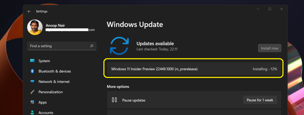 Windows 11 Upgrade to Build 22449 Branch