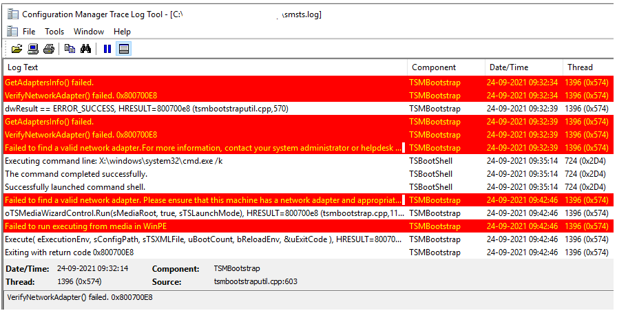 SMSTS.log - Task Sequence Failed to find a valid network adaptor 