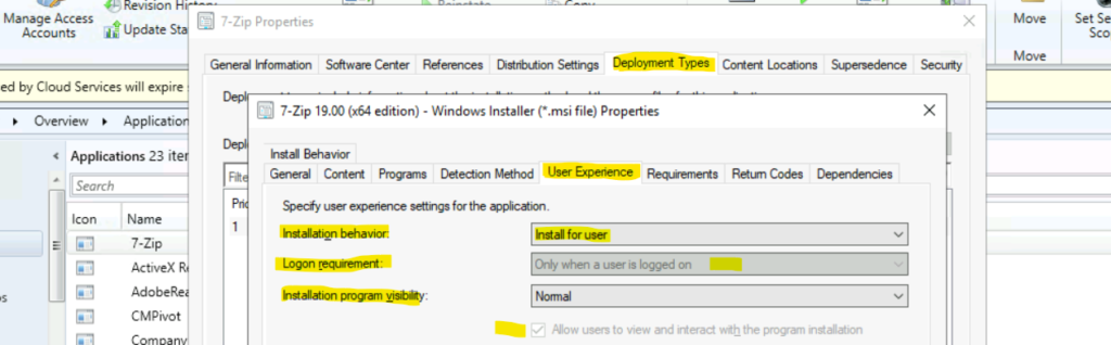 Define All Users or A User SCCM App Deployment Type