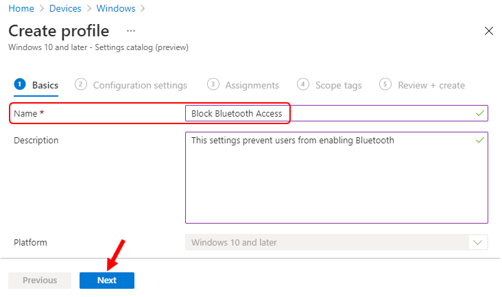 Settings Catalog – Disable Bluetooth