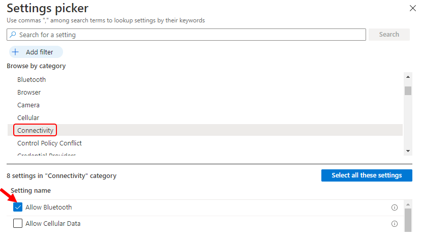 Easily Disable Bluetooth using Intune How to Guide 5 Settings Picker – Connectivity | Allow Bluetooth