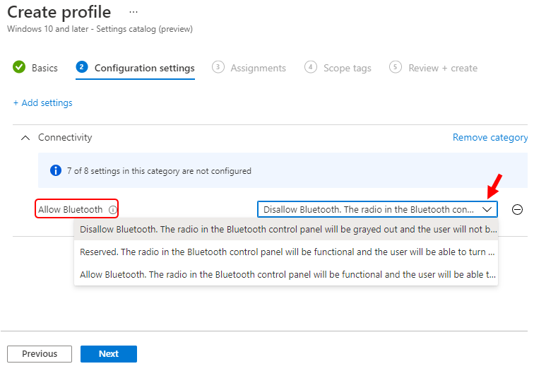 Easily Disable Bluetooth using Intune How to Guide 7 Settings Catalog – Disallow Bluetooth using Intune