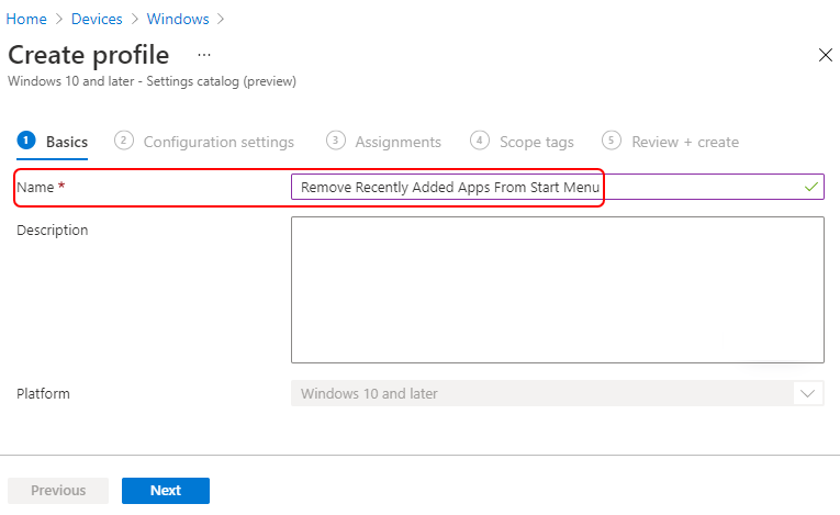 Settings Catalog – Remove Recently Added Apps From Start Menu