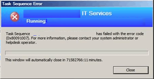 FIX: SCCM Task Sequence Error code 0x80091007