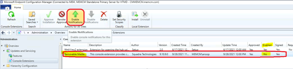  Enable Notification for New Console Extension - How to Install SCCM Console Extensions