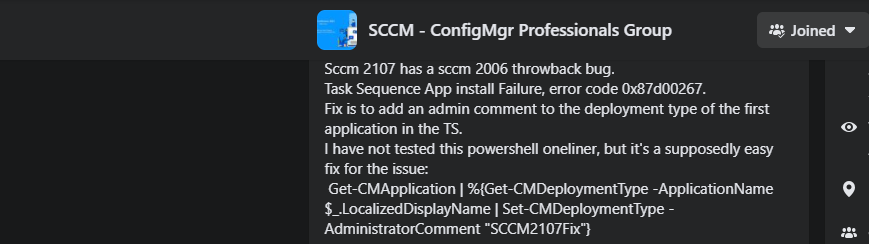 SCCM Task Sequence App Failure with Error 0x87d00267 after 2107 Update