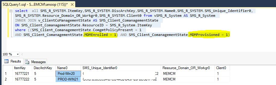  SQL Query to Find Co-Management Devices 