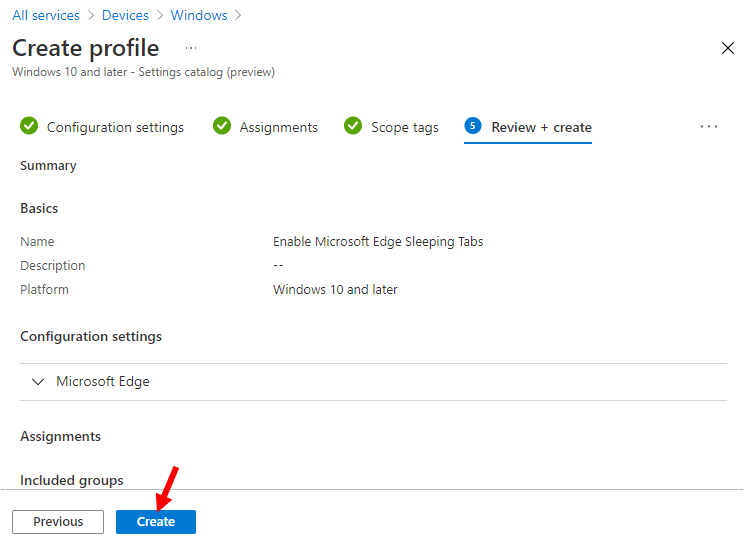 Review + Create – Device Configuration Profile
