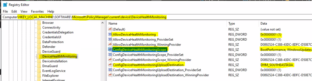 Registry Entries Related to Endpoint Analytics Policies