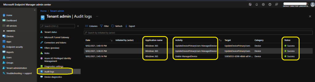 Windows 365 Cloud PC Audit Logs