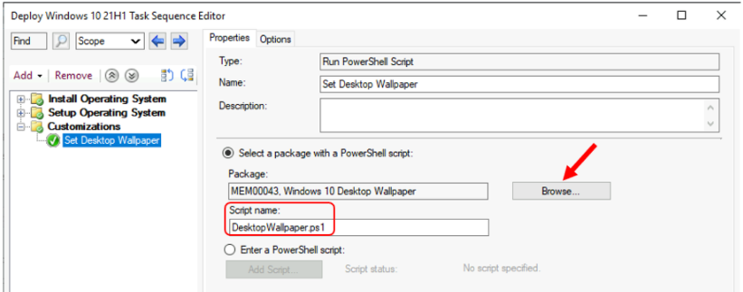 Add Run PowerShell Script Step to SCCM Task Sequence 2