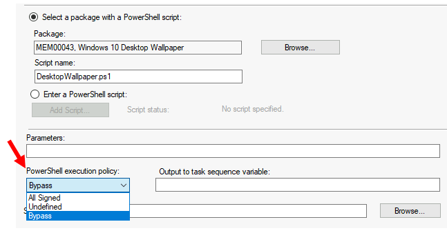 Run Powershell script from software package