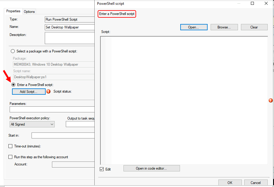 Add Run PowerShell Script Step to SCCM Task Sequence 3