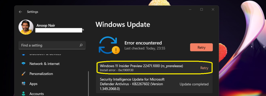 Window 11 Upgrade Error 0xc11900130