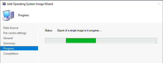 Add Operating System Image Wizard – Export of a single image is in progress
