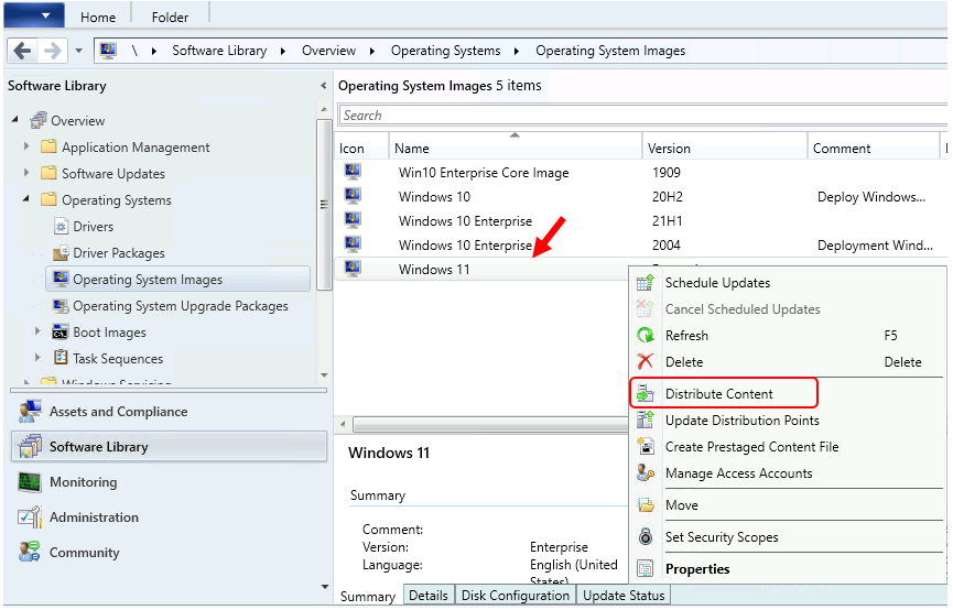 Click Distribute Content - Best Guide to Deploy Windows 11 Using SCCM