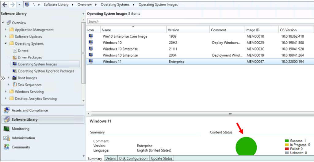 Content Distributed Sucessfully - Best Guide to Deploy Windows 11 Using SCCM 