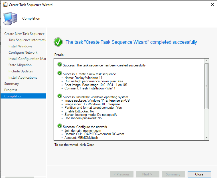 Windows 11 Task Sequence - Completed Sucessfully 