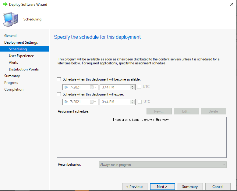 sccm required deployment assignment schedule