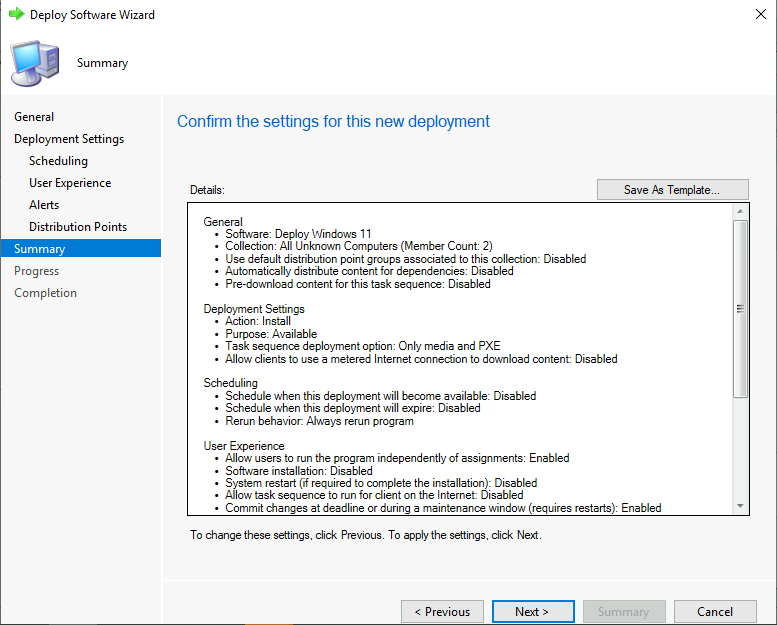 Deploy Windows 11 Task Sequence - Review Selected Settings