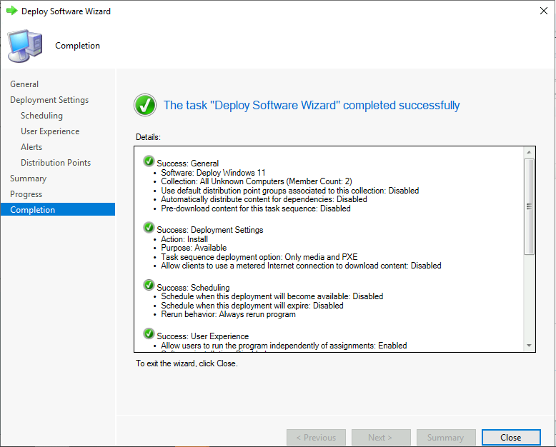 Deploy Windows 11 Task Sequence - Successfully Completed