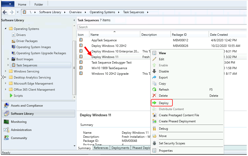 Windows 11 Task Sequence - Select Deploy