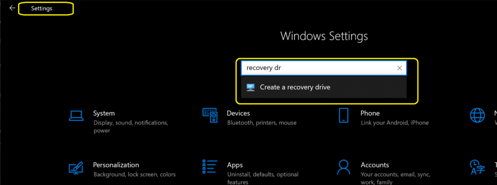 Create the USB recovery drive for Surface Device