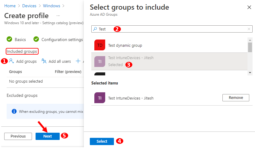 Assignments – Select groups to include