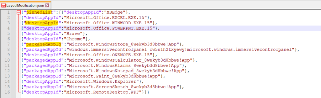 Edit JSON file using NotePad ++ Customize Windows 11 Start Menu Layout Settings Using Intune