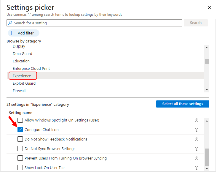 Settings picker - Remove Microsoft Teams Chat Icon From Taskbar Using Intune