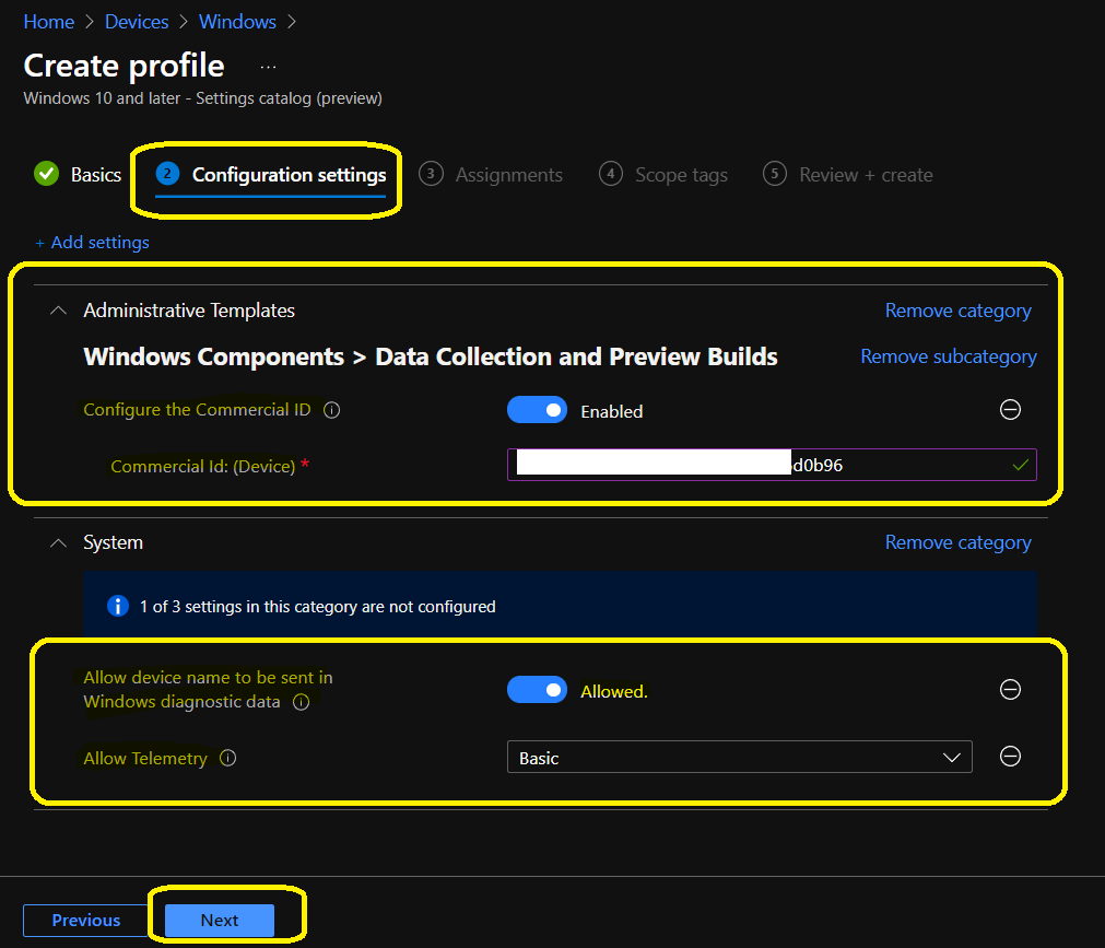 Intune Update Compliance Data Collection Policy