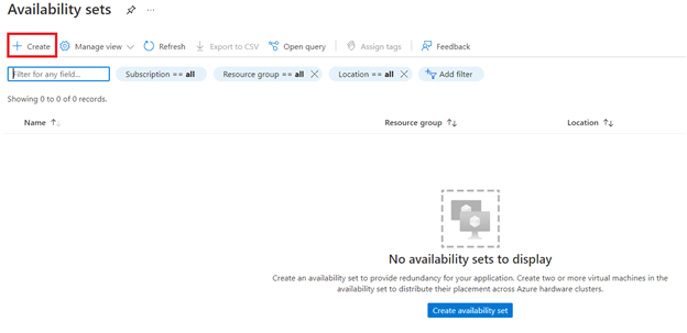 Create Availability Sets - Click +Create
