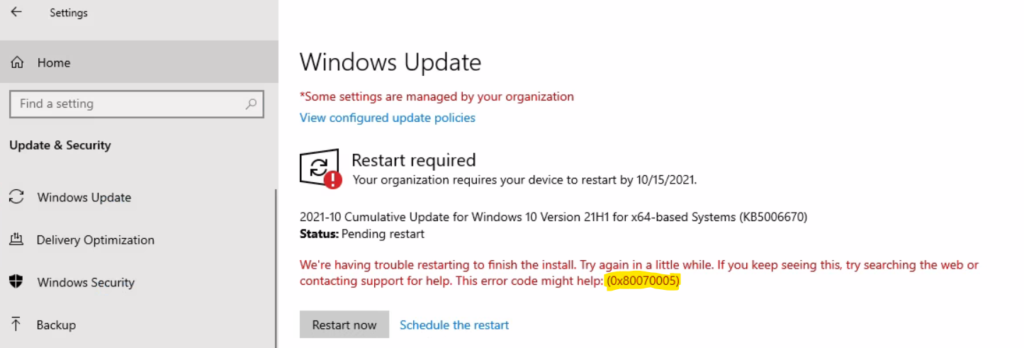 Issue - Windows Update Error 0x8007005