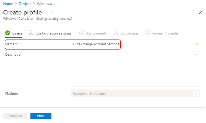 Hide Change Account Settings Using Intune 3