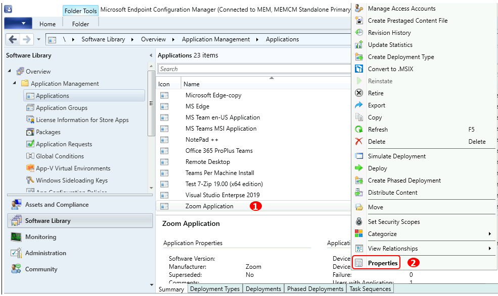 SCCM Applications Node - Application Is Not Available to Add In SCCM Install Application Task Sequence Step 